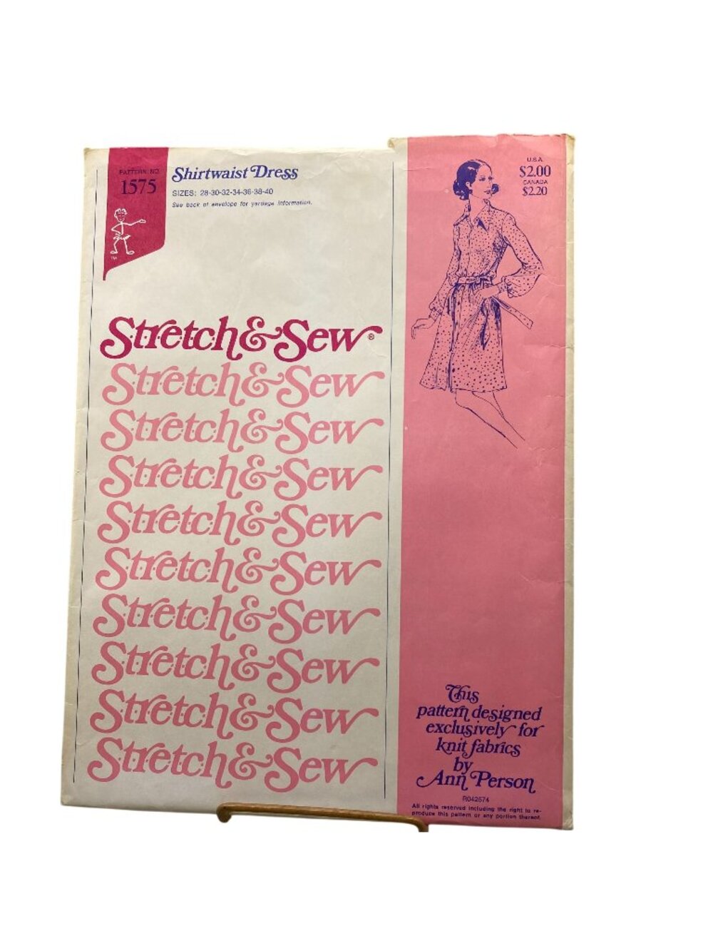 UNCUT Vintage Sewing PATTERN Stretch and Sew 1575 by Ann Person, Ladies 1974